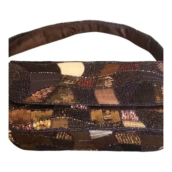 K.C. Malhan Marilyn Purse Beaded Sequined Evening Shoulder Bag Magnetic Clasp - Picture 15 of 16